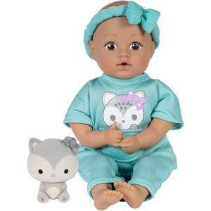 8.5 inch Mini Baby Doll with Soft Flocked Wolf Friend Be Bright Tots & Friends